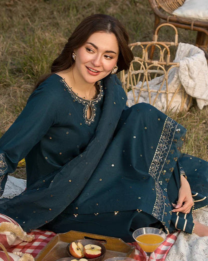 Lawn-3PC Embroidered Shirt with Organza Sequins Embroidered Dupatta- 5062 - QQ