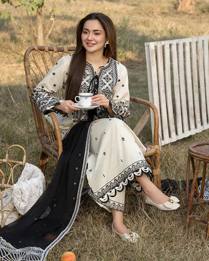 Lawn-3PC Embroidered Shirt with Organza Embroidered Dupatta-5166 - QQ