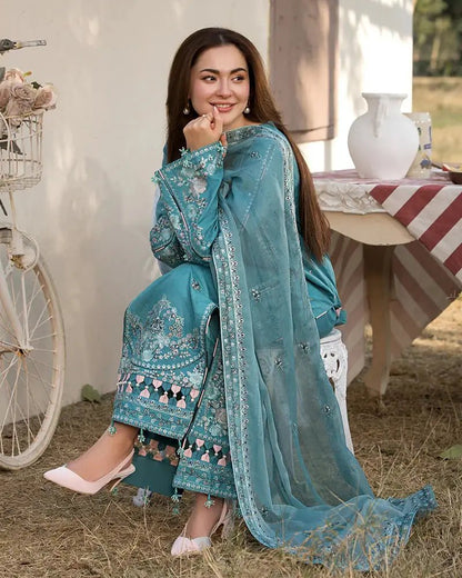 Dhanak-3PC Embroidered Shirt with Chiffon Embroidered Dupatta-3276 - QQ