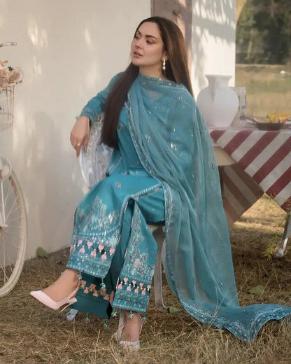 Dhanak-3PC Embroidered Shirt with Chiffon Embroidered Dupatta-3276 - QQ
