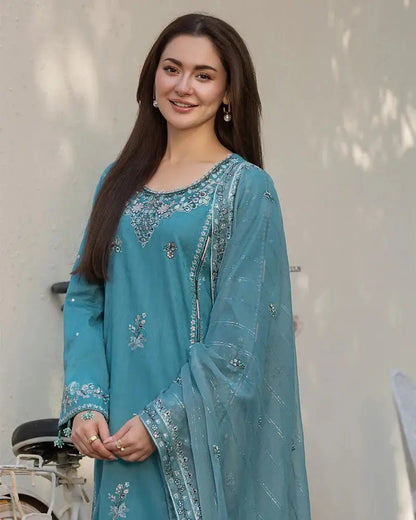 Dhanak-3PC Embroidered Shirt with Chiffon Embroidered Dupatta-3276 - QQ