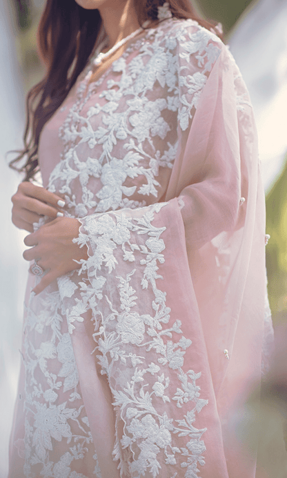 Dhanak-3PC Embroidered Shirt with Organza Embroidered Dupatta- 3294 - QQ