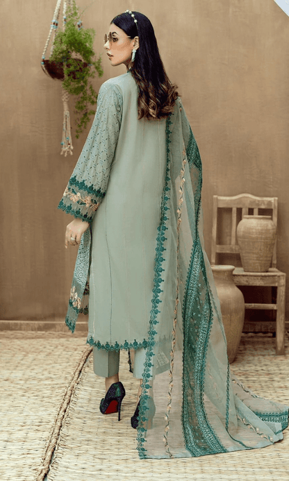 Dhanak-3PC Embroidered Shirt with Organza Embroidered Dupatta- 3292 - QQ