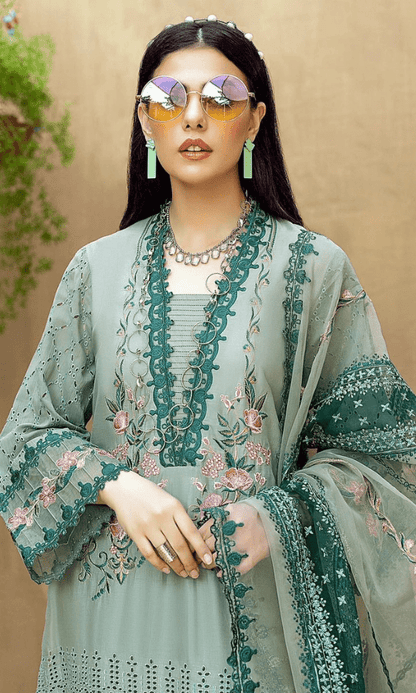 Dhanak-3PC Embroidered Shirt with Organza Embroidered Dupatta- 3292 - QQ