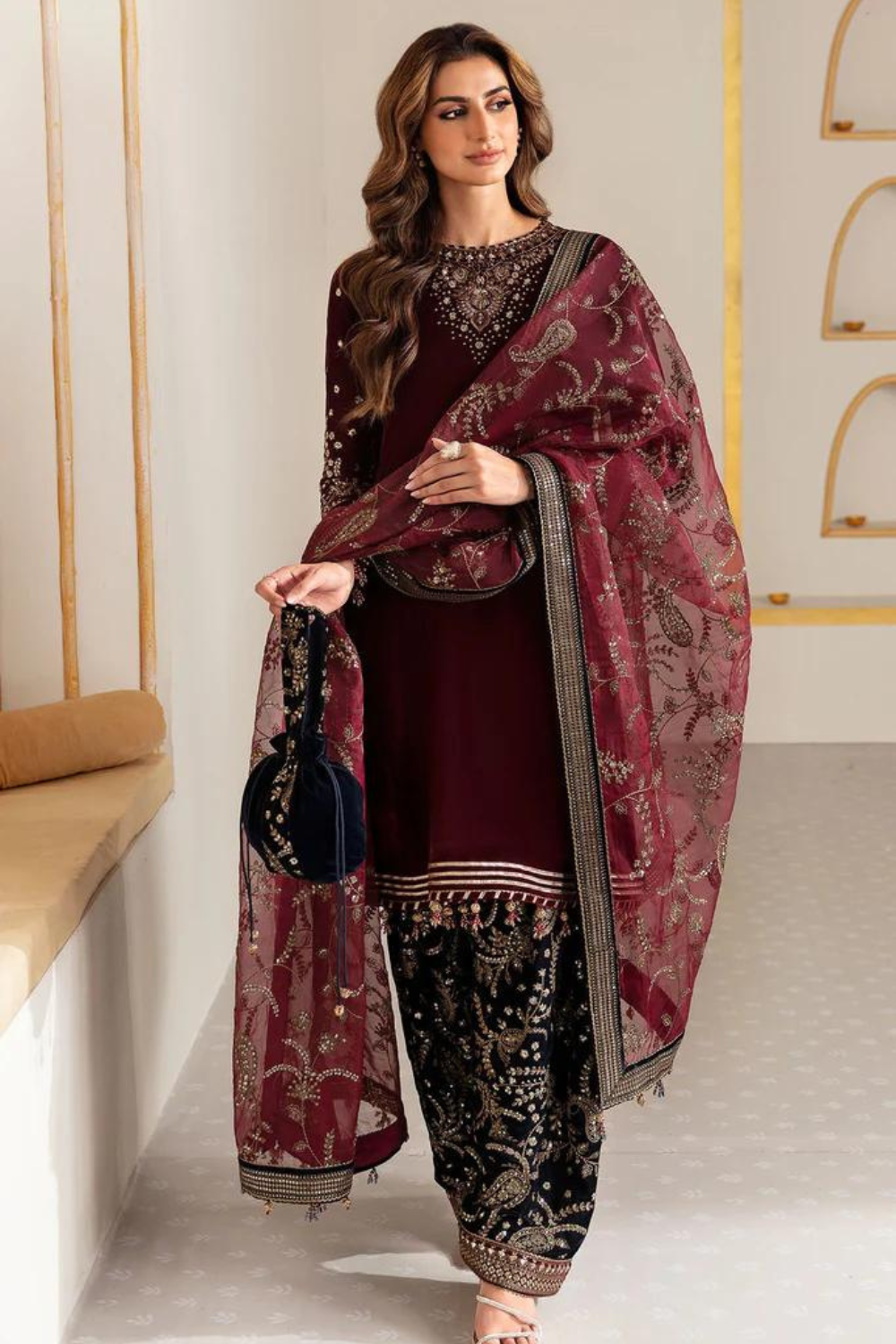 Velvet 3PC Embroidered BQ-1010