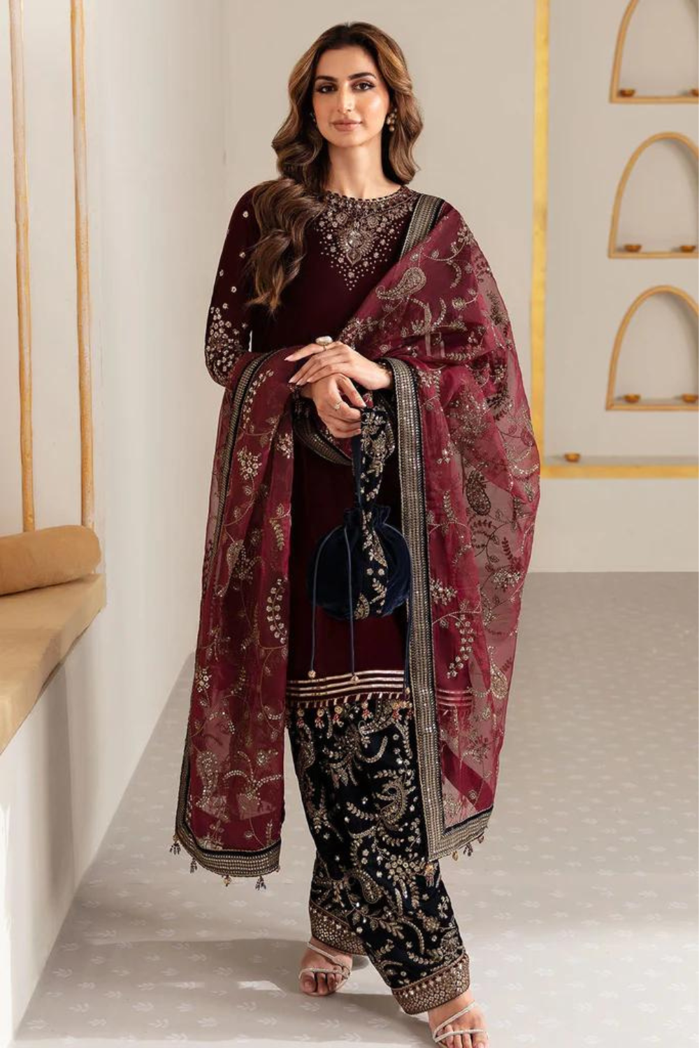 Velvet 3PC Embroidered BQ-1010