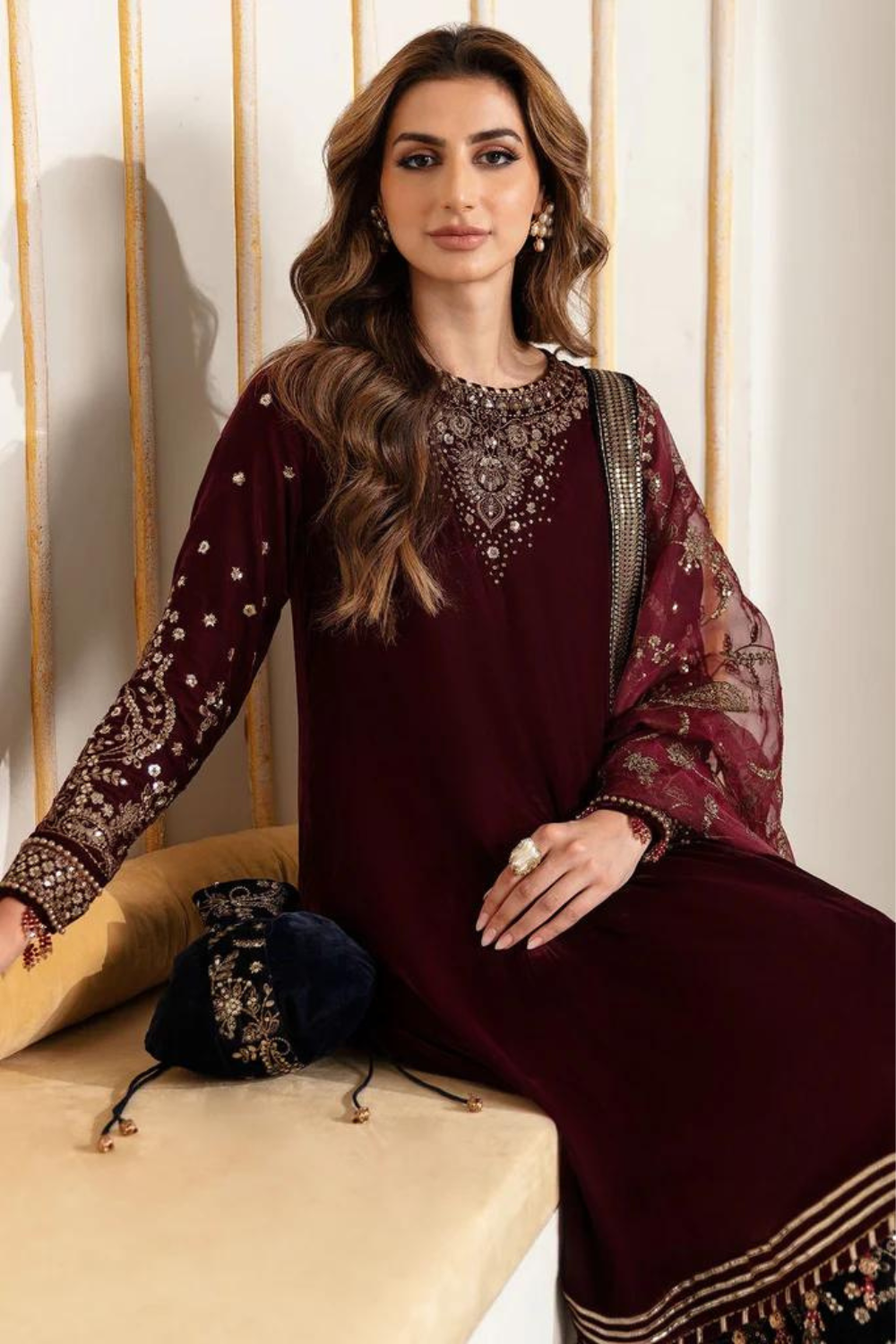 Velvet 3PC Embroidered BQ-1010