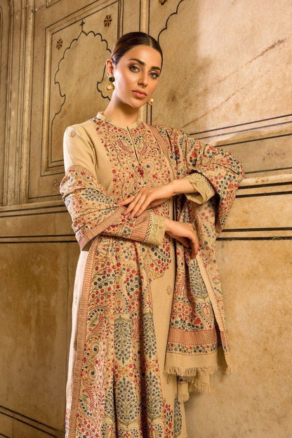 Dhanak-3PC Embroidered Shirt with Dhanak Embroidered Shawl- 590 - QQ