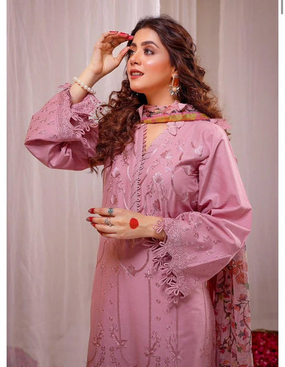 Lawn 3PC Embroidered With Digital Printed Jacquard Dupatta - 5125 - QQ