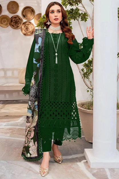 Dhanak-3pc Embroidered Shirt With Digital Printed Wool Shawl-3159 - QQ