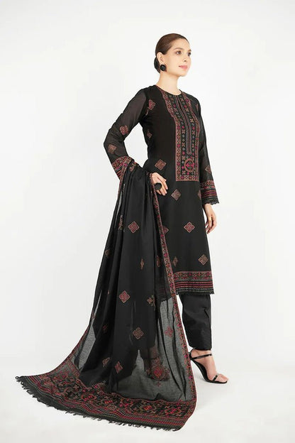 Dhanak-3PC Embroidered Shirt with Dhanak Embroidered Dupatta -3383 - QQ