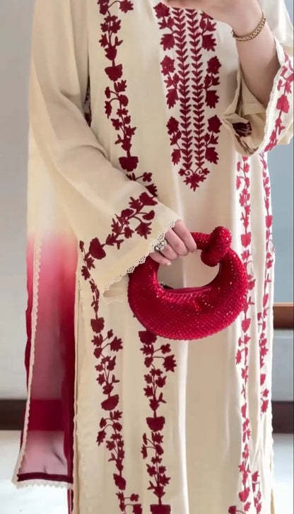 Dhanak-3PC Embroidered Shirt with Chiffon Tie and Dye Dupatta - 3509 - QQ