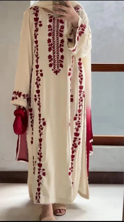 Dhanak-3PC Embroidered Shirt with Chiffon Tie and Dye Dupatta - 3509 - QQ