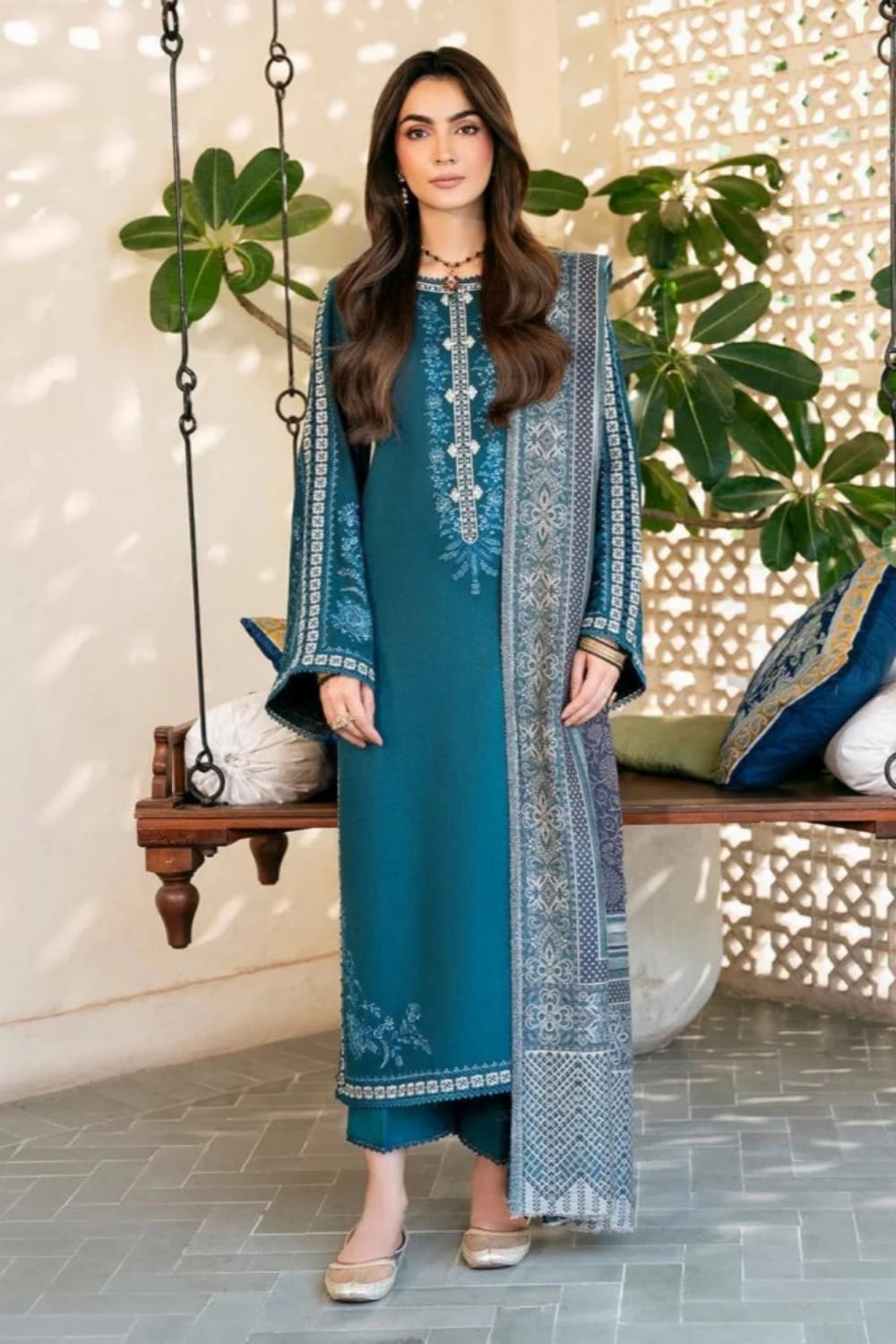 3PC Lawn Embroidered Shirt With Digital Printed Jacquard Dupatta-5080