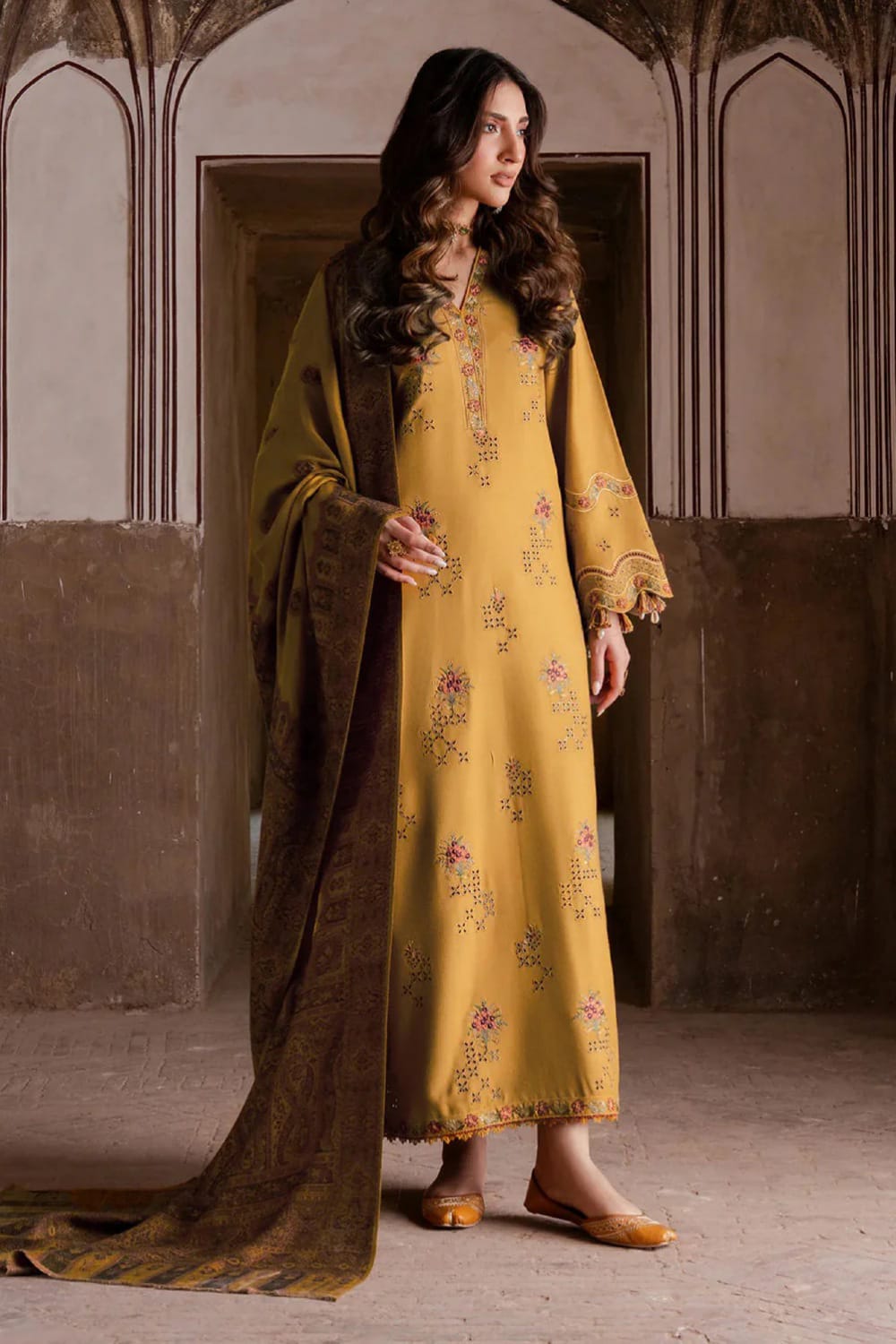 Lawn-3PC Chikankari Embroidered With Digital Printed Jacquard Dupatta-5044