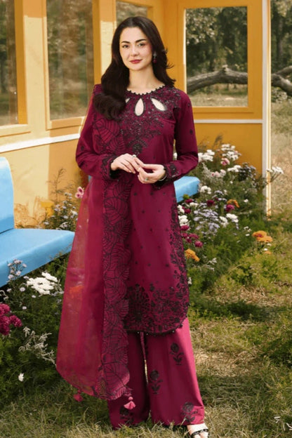 Lawn-3PC Embroidered Shirt With Khadi Net Embroidered Dupatta-5273 - QQ