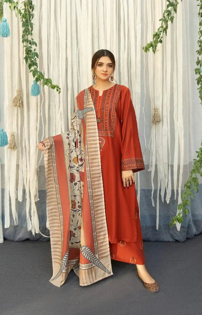 URGE 3PC Dhanak Embroidered With Digital Printed Shawl-651 - QQ