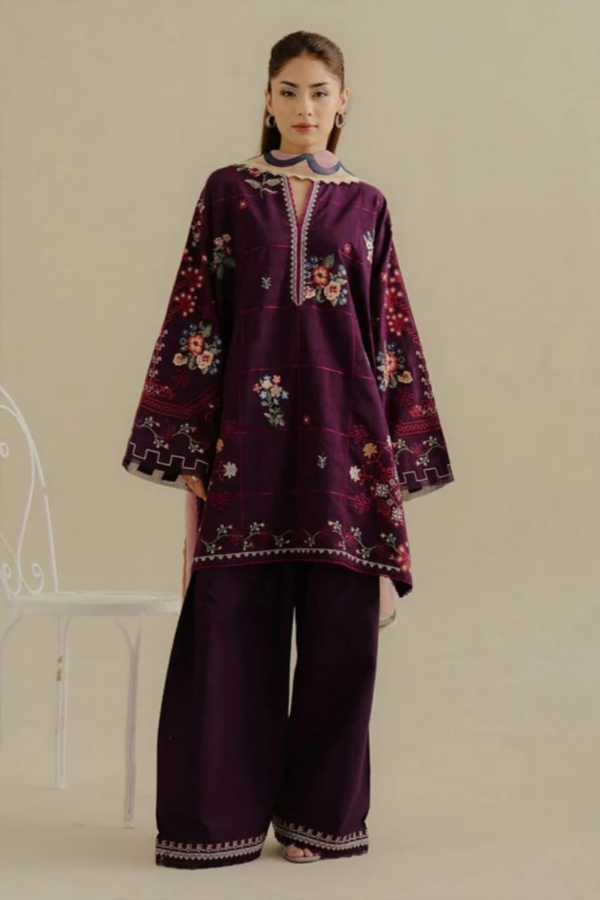Lawn-3PC Embroidered Shirt with Digital Printed Jacquard Dupatta-1406