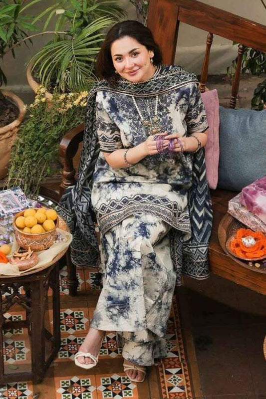3PC-Printed Lawn Shirt With Voile Printed Dupatta-1542