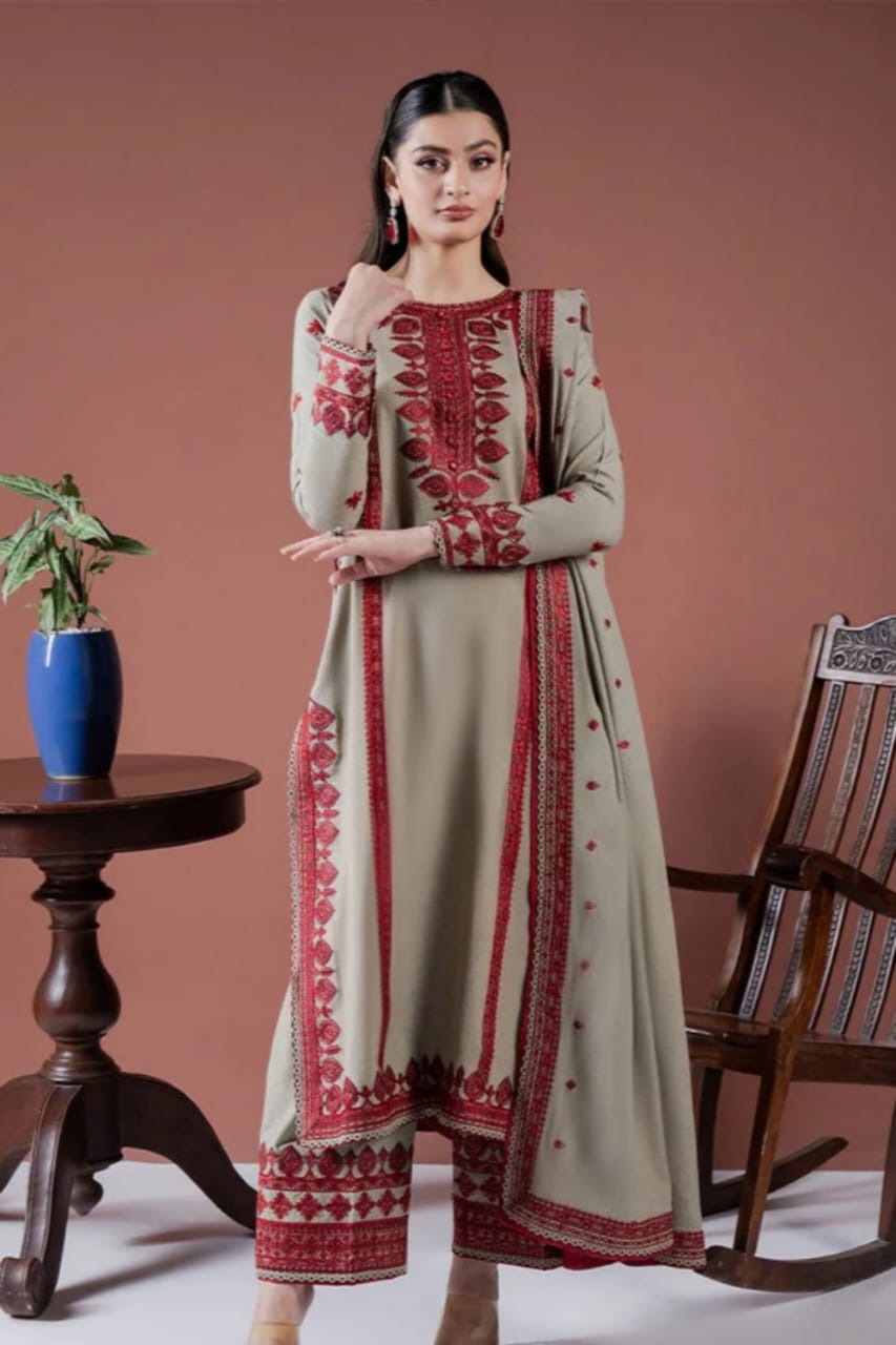 Lawn 3PC Embroidered Shirt with Organza Embroidered Dupatta-1211