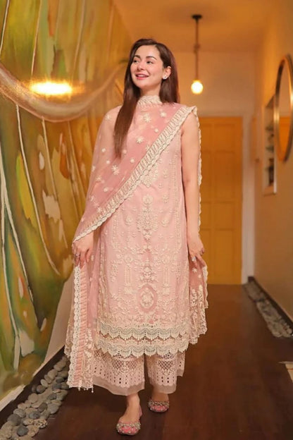 FAIZA SAQLAIN Lawn 3PC Embroidered With Organza Embroidered Dupatta-1049 - QQ