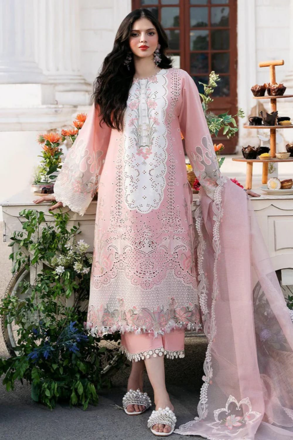 Lawn-3PC Embroidered Shirt with Organza Embroidered Dupatta-1322
