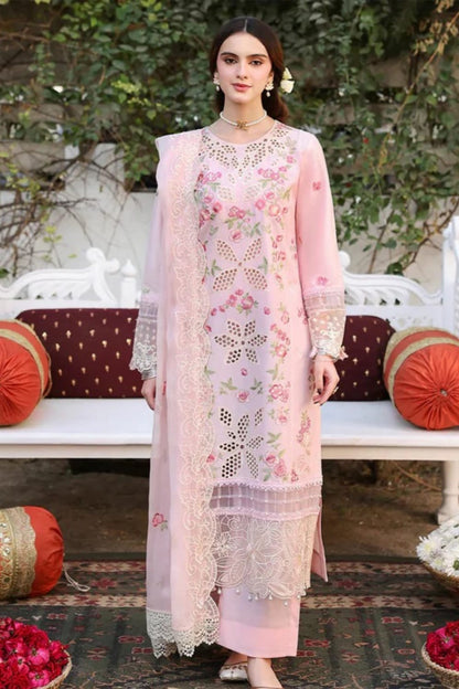 Lawn-3PC Embroidered Shirt with Organza Embroidered Dupatta- 1367 - QQ