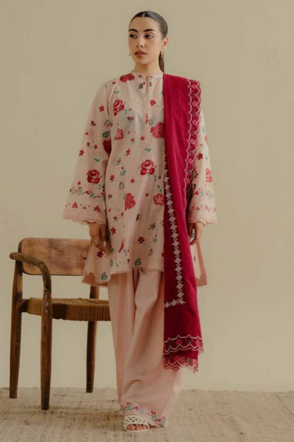 Lawn-3PC Embroidered Shirt with Lawn Embroidered Dupatta-1393