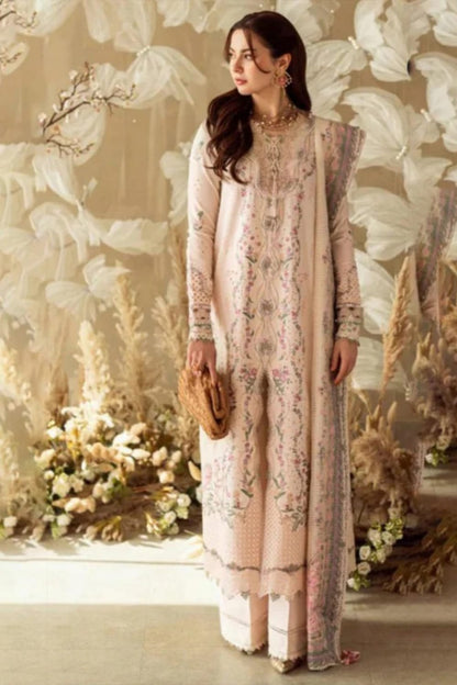 Lawn-3PC Embroidered Shirt with Organza Embroidered Dupatta-1379 - QQ