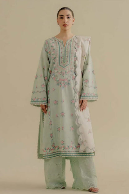Lawn-3PC Embroidered Shirt with Digital Printed Jacquard Dupatta-1386 - QQ
