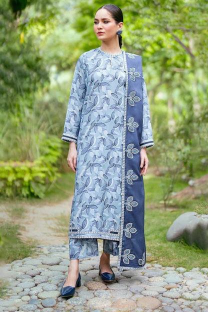 3PC-Printed Lawn Zarri Shirt With Voile Printed Dupatta-1527 - QQ