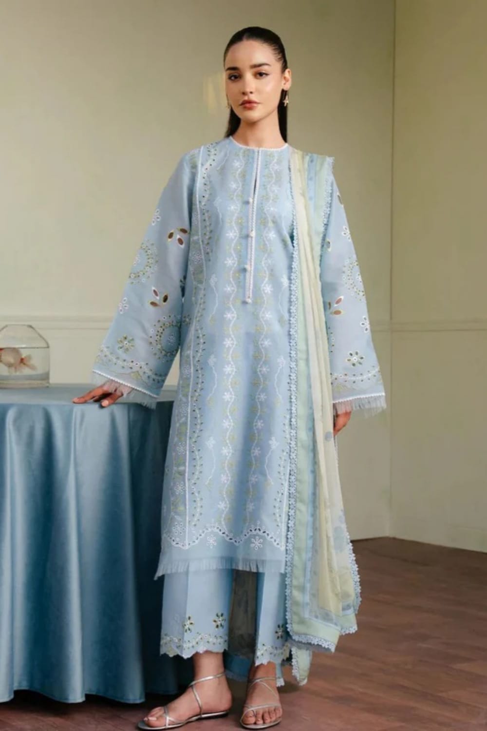 Lawn-3PC Embroidered Shirt with Digital Printed Jacquard Dupatta-1308