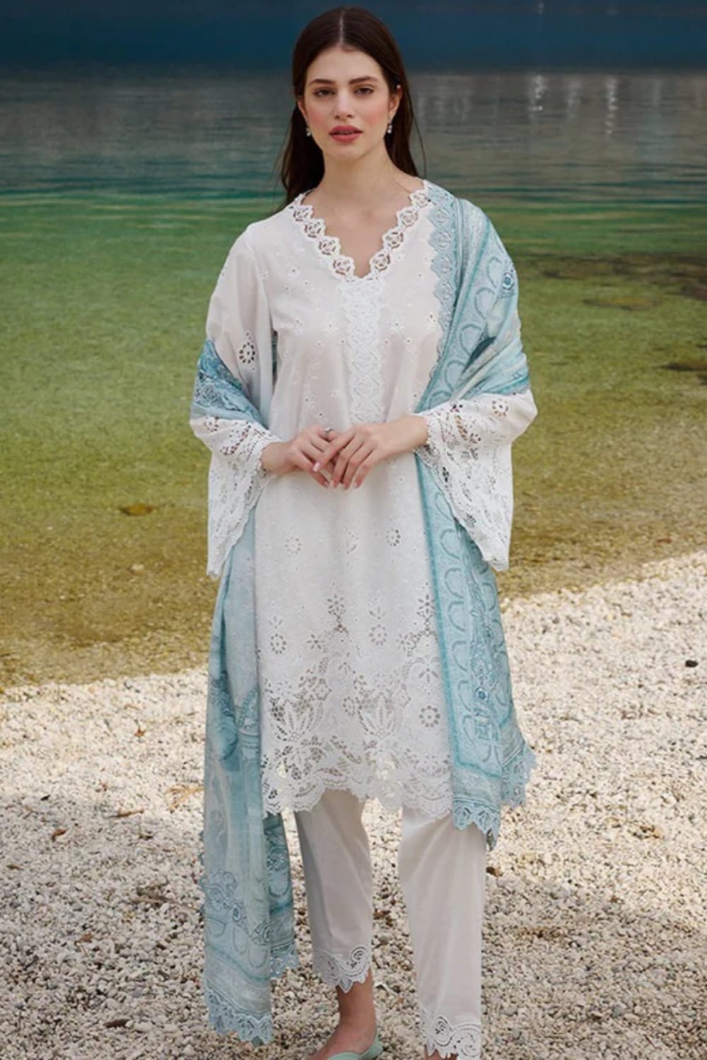 Lawn-3PC Embroidered Shirt with Digital Printed Jacquard Dupatta-1407