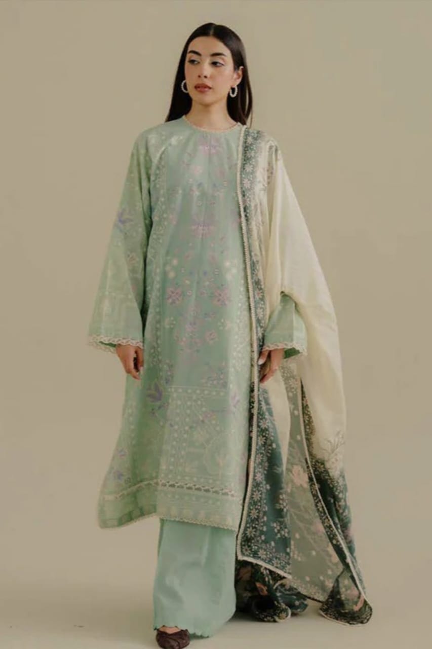 Lawn-3PC Embroidered Shirt with Digital Printed Jacquard Dupatta-1388