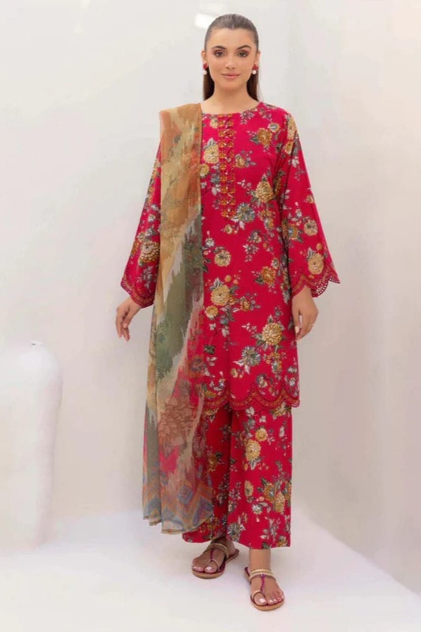 3PC Lawn Printed Shirt With Digital Printed Dupatta-1612