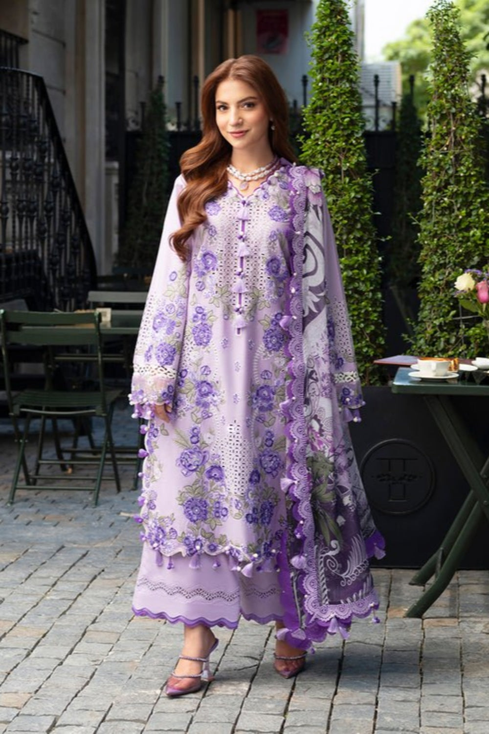 Lawn-3PC Chikankari Embroidered With Digital Printed Jacquard Dupatta-5246