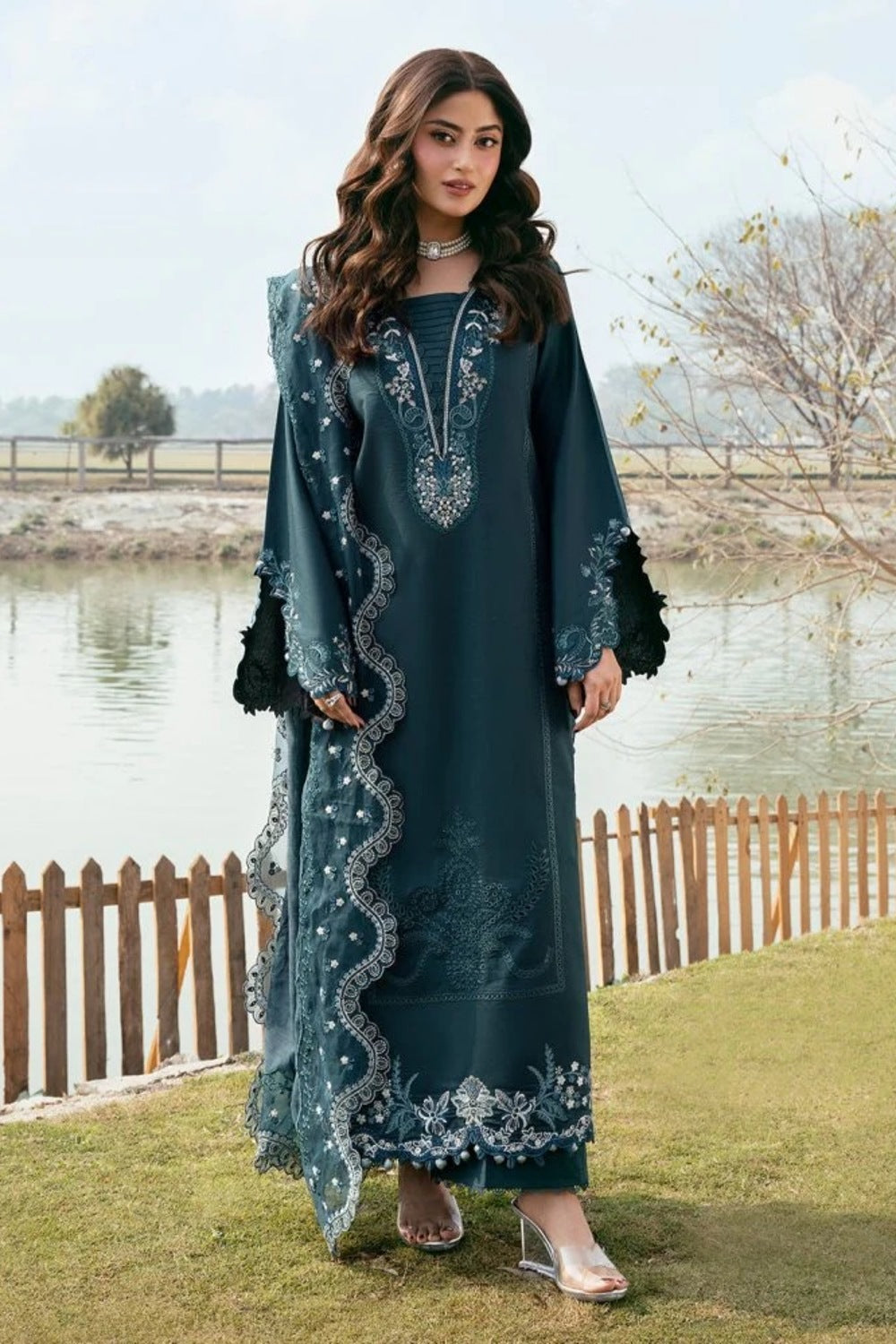 Lawn-3PC Chikankari Embroidered With Organza Embroidered Dupatta-5283
