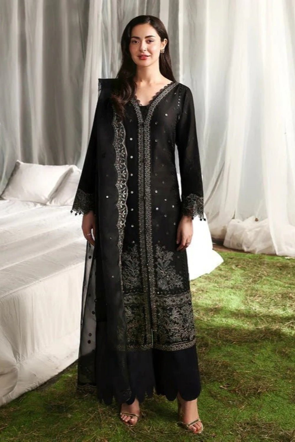 Lawn-3PC Sequence Embroidered With Organza Embroidered Dupatta-5299 - QQ