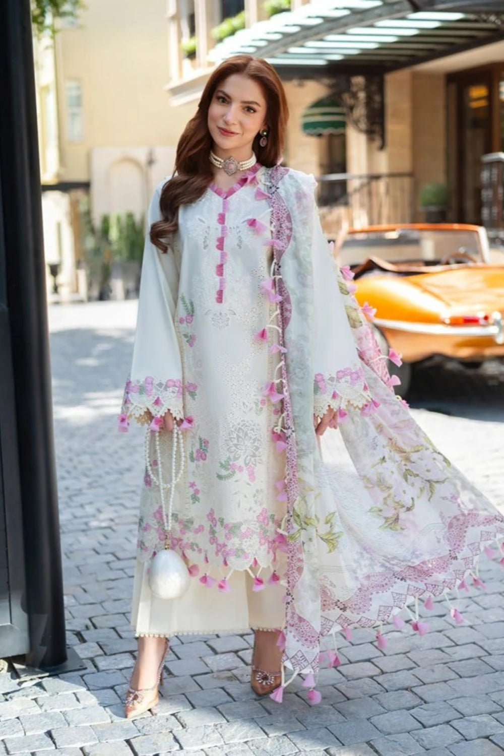 Lawn-3PC Chikakari Embroidered Shirt With Chiffon Printed Dupatta-5308