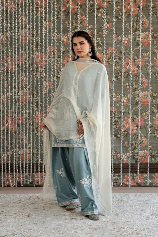 Lawn-3PC Embroidered Shirt With Khadi Net Embroidered Dupatta-5313 - QQ