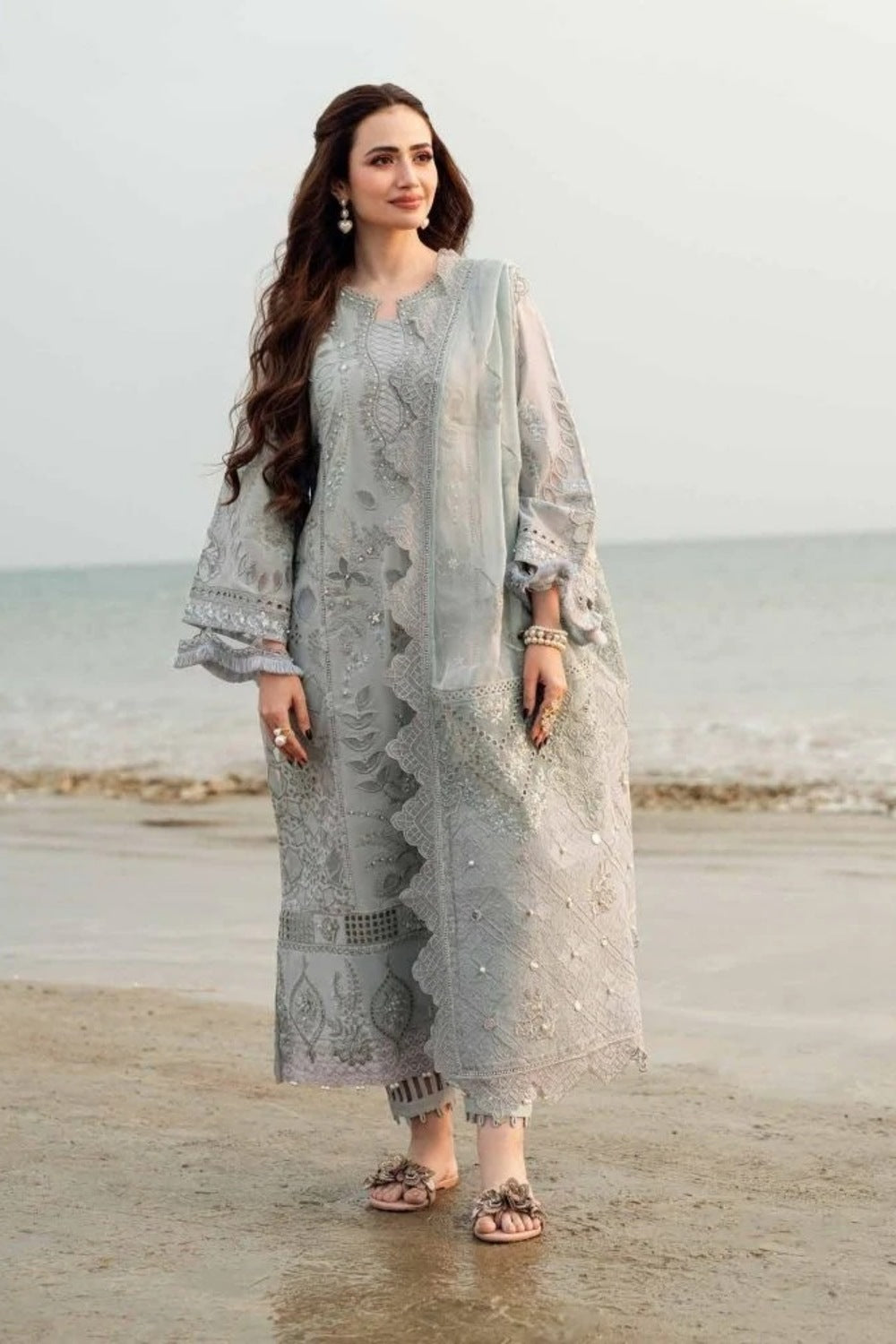 Lawn-3PC Laser Cut Embroidered Shirt With Khadi Net Embroidered Dupatta-5401