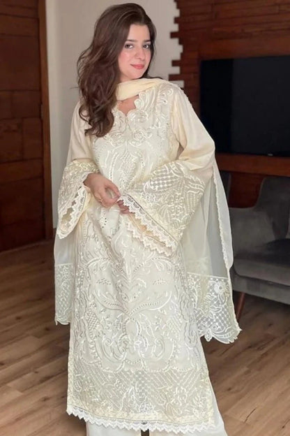 Lawn-3PC Embroidered Shirt With Organza Embroidered Dupatta-5307 - QQ