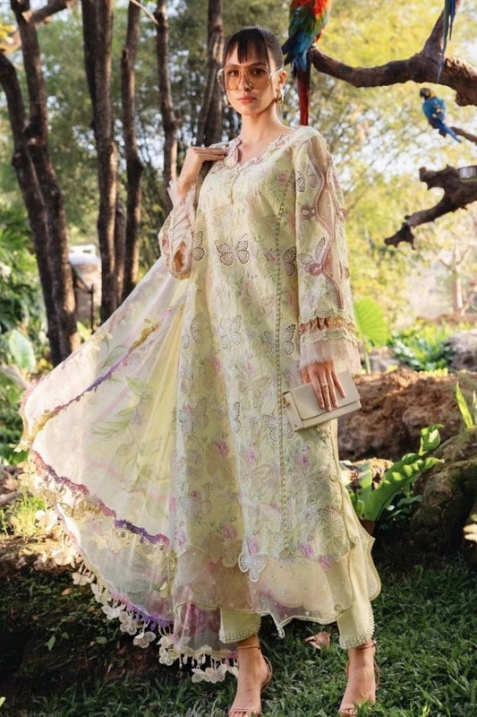 Lawn-3PC Chikankari Embroidered Shirt With Digital Printed Chiffon Dupatta-4022