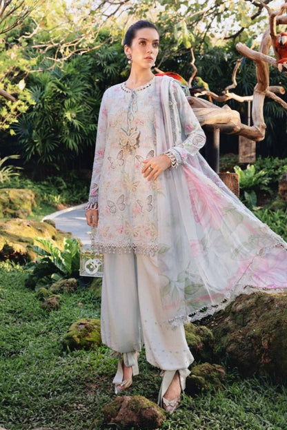 Lawn-3PC Chikankari Embroidered Shirt With Digital Printed Chiffon Dupatta-4021 - QQ