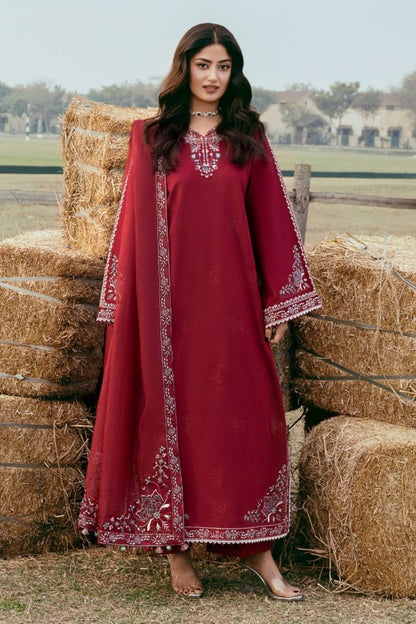 Lawn-3PC Chikankari Embroidered Shirt With Khadi Net Embroidered Dupatta-5268 - QQ