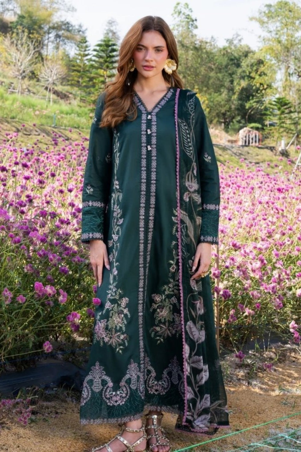 Lawn-3PC Embroidered Shirt With Digital Printed Jacquard Dupatta-5330