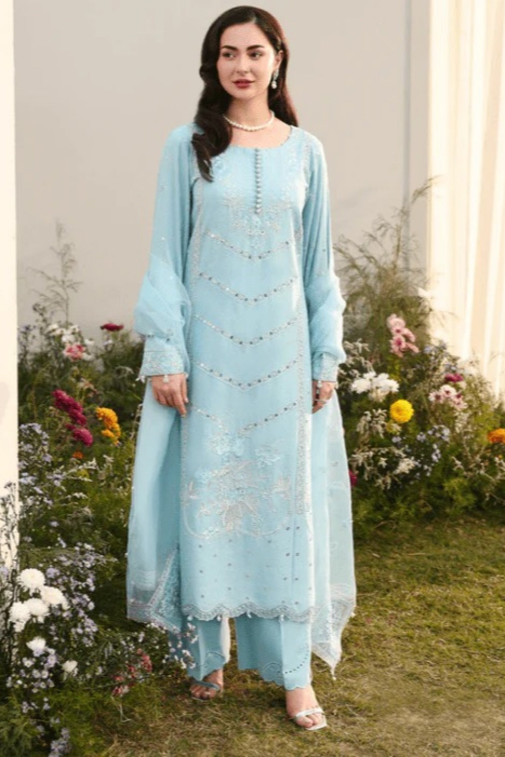 Lawn-3PC Sequence Embroidered Shirt With Khadi Net Embroidered Dupatta-5247
