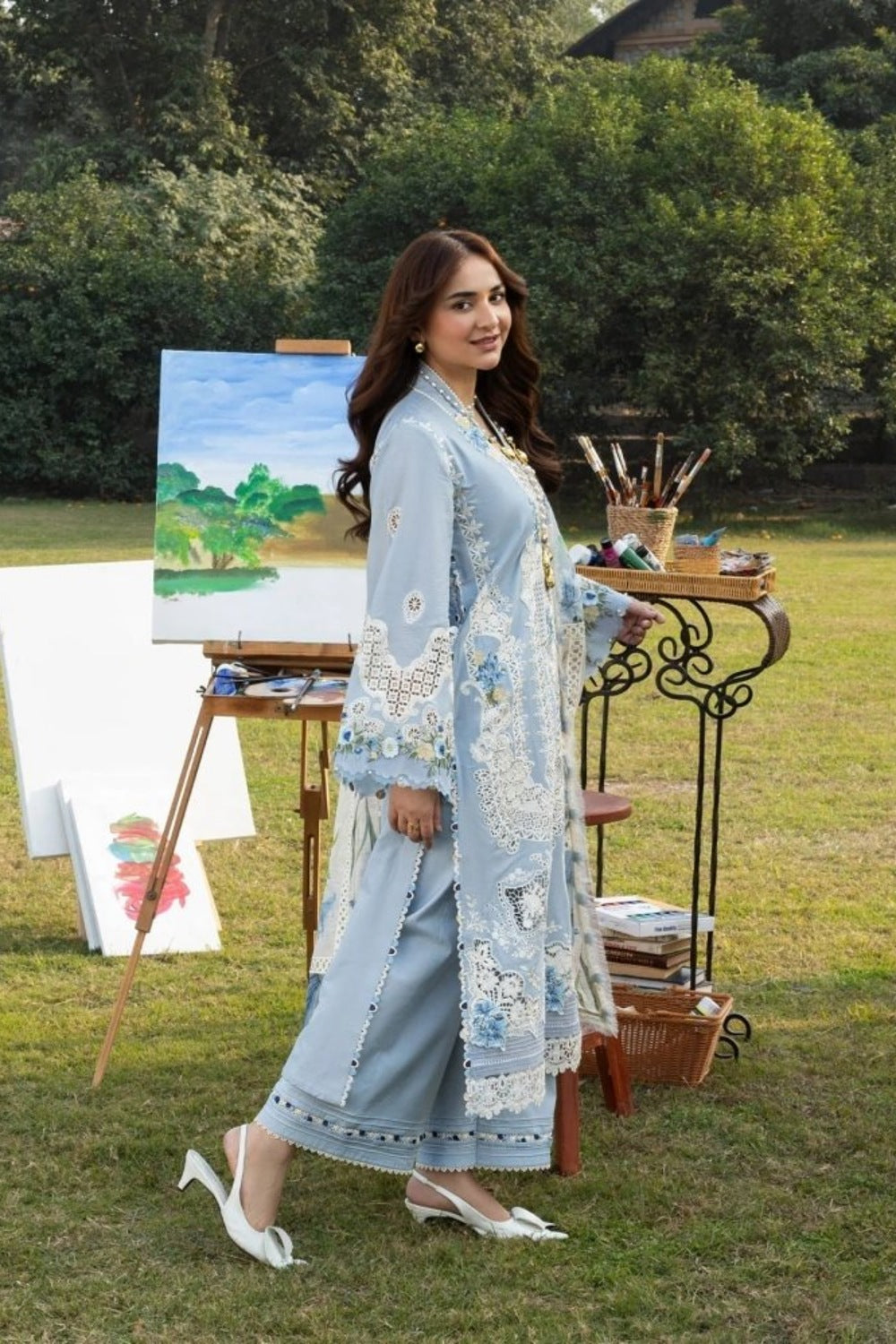 Lawn-3PC Chikankari Embroidered Shirt With Embroidered Jacquard Dupatta-5223