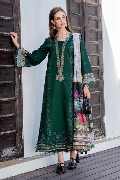 Lawn-3PC Chikankari Embroidered Shirt With Digital Printed Jacquard Dupatta-5338 - QQ