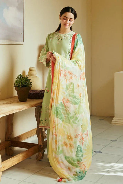 Dhanak-3PC Embroidered Shirt with Digital Printed Wool Shawl - 3238 - QQ